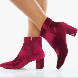 NWOT KURT GEIGER burlington burgundy velvet embossed booties size 37 euro/6.5